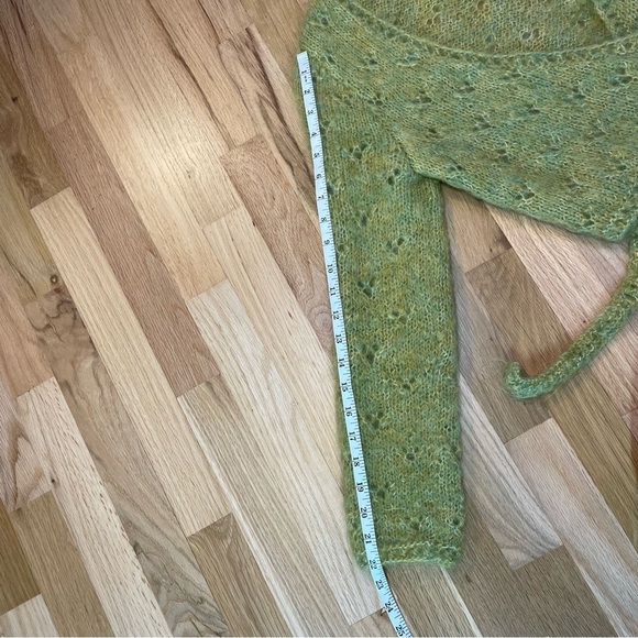 Kid Mohair Green Knit Tie Front Cardigan Sweater Soft Feminine Fairy Core No SZ - Picture 11 of 11